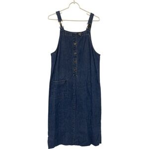 Kathy Ireland Jumper Midi Dress Blue Denim Vintage‎ S Square Neck Patch Pocket
